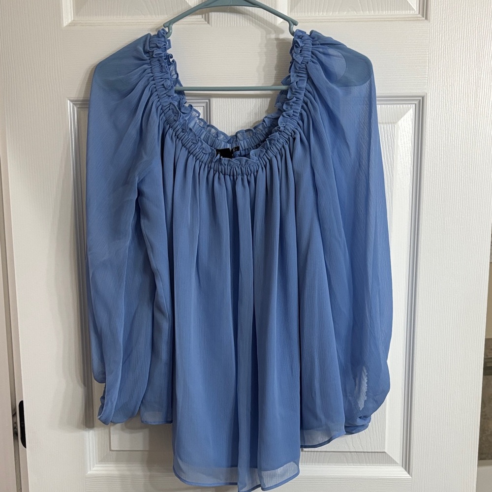 INC International Concepts Light Blue Ruffled Blouse